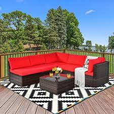 Gymax 6pcs Rattan Outdoor Sectional