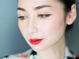 red lips and winged liner asian style