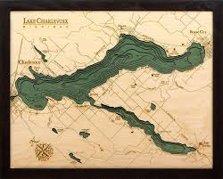 Lake Charlevoix 3 D Nautical Wood Chart 16 X 20 Dark Frame