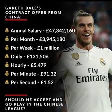 The superstar has reportedly inked a deal that will see him earn £600. Football Super Tips On Twitter Gareth Bale S Contract Offer From China