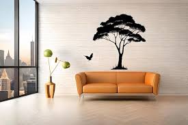 A Living Room With A Wall Mural Of A