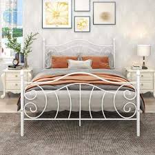 White Queen Size Metal Bed Frame