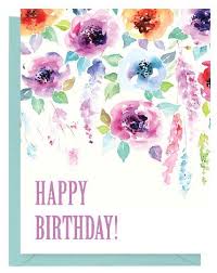 Purple Floral Watercolor Happy Birthday Card Paper On Pine