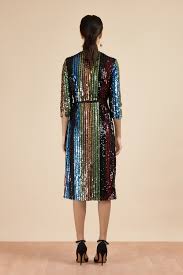 Margaux Sequin Stripe Wrap Midi Dress
