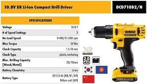 Dewalt Cordless Power Tool Drill Driver Dcd710d2 N