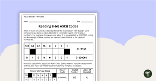 reading 8 bit ascii codes worksheet