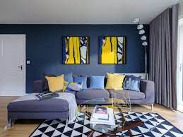modern living room with yellow accents