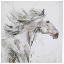 White Horse Textured Canvas Wall Decor