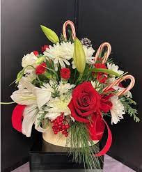 candy cane basket fresh arrangement in