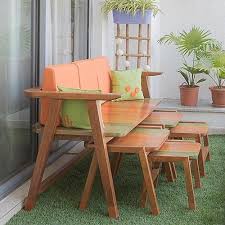 Wooden Balcony Bench With 4 Stools Set