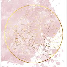Pink And Gold Personalised Map Of The Stars Print