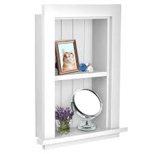 Adirhome 12 75 In W Wood Bathroom Recessed Wall Shelf In White