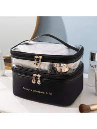1pc double layer pu makeup bag solid