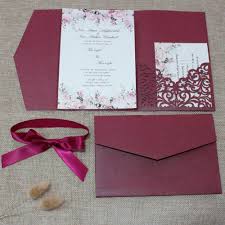 Us 93 1 5 Off Burgundy Envelope Style Wedding Invitation With Rsvp Card And Ribbon Laser Cut Trifold Pocket Invites For Sweet Sixteen In Cards