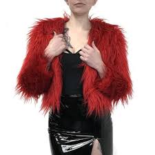 Roxanne Long Shag Faux Fur Jacket Blood Red Fox Blood