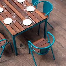 Metal Wood Outdoor Table Set
