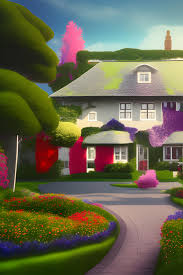 a big house very beautiful flowers and
