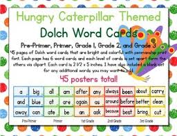 Hungry Caterpillar Themed Decor Dolch Word Cards Pre Primer 3rd Grade