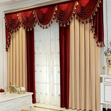 wine red color blocking beige curtain