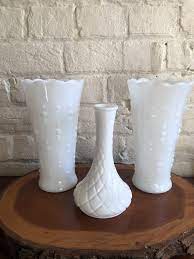Vintage Set Of Milk Glass Vases