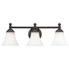 Hampton Bay Crawley 3 Light Oil Rubbed Bronze Vanity Light With White Glass Shades Ad065 W3 The Home Depot Bronze Lighting Vanity Lighting Bathroom Light Fixtures
