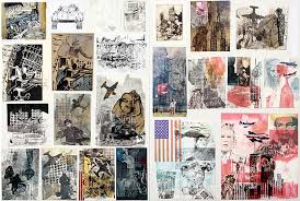 These A  sketchbook pages by Nikau Hindin contains media trials  collaged  found materials  and Student Art Guide