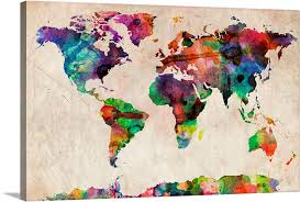 World Map Urban Watercolor Wall Art