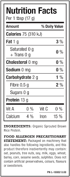 Nutrition Facts For Organic Brown Rice Protein Powder