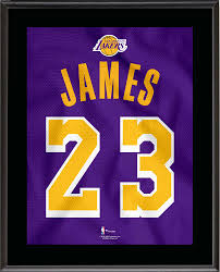 To midnight est) lebron's lakers jersey on nba's official online store made it into the top 10. Lebron James Los Angeles Lakers 10 5 X 13 Purple 2018 19 Jersey Style Number 23 Sublimated Plaque Walmart Com Walmart Com