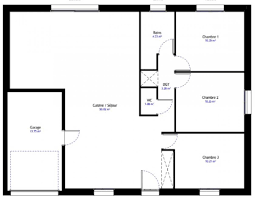 plan de maison 3 chambres modèle dh 90
