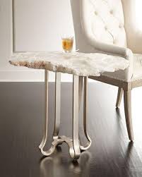 White Stone Slab End Table