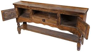 Extra long length perfect behind sofas, sectionals, as a dining room buffet, or under the tv Medium Rustic Wood Turned Leg Buffet Table With 2 Doors 1 Drawer And Shelf