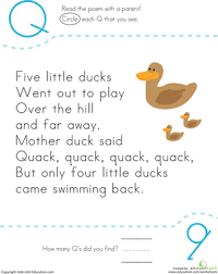 A, b, c, d, e, f, g, h, i, j, k, l, m, n, o, p, q, r, s, t, u, v, w, x, y, z. Find The Letter Q Five Little Ducks Worksheet Education Com