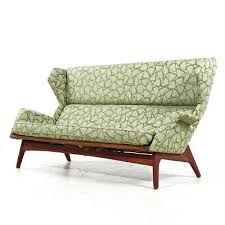 mid century walnut wingback sofa ebay