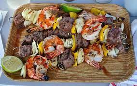 grilled shrimp and steak kebabs with