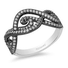 Enchanted Disney Villains Ursula 1 3 Ct T W Diamond Intertwining Tentacle Ring In 14k White Gold And Black Rhodium