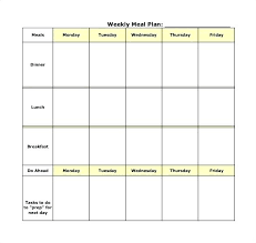 Weekly Meal Planning Template Monthly Task Planner Excel