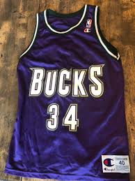 All aspects of the bucks uniforms are lovingly executed. Vintage Milwaukee Bucks Ray Allen 34 Champion Nba Jersey Size 40 Purple Green 1917926989