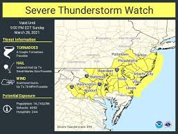 The watch, issued by the national weather service, covers all of the state except for cape cod and the. Severe Thunderstorm Watch Issued For Parts Of N J Nj Com