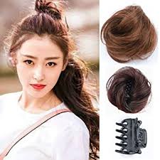 We used hair elastics and bobby pins that didn't match the models' hair in these tutorials. Amazon Com Jaw Clamp Mini Bun Real Synthetic Hair Claw Clip Updo Chignon Straight Crown Wiglet Extension Light Brown Beauty