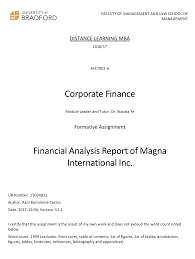 Financial Analysis Report Of Magna International Inc
