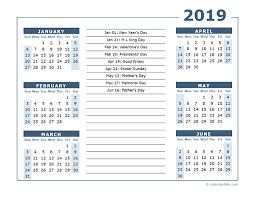 2019 Calendar Template 6 Months Per Page Free Printable