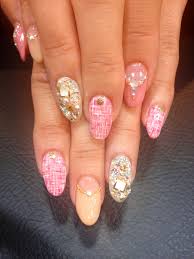 Pink Tweed And Rhinestones Gel Nail Design Nails Design