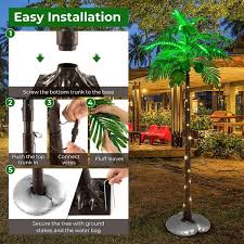 Angeles Home 6 Ft Green Led Lighted Artificial Palm Tree Hawaiian Style Tropical With Water Bag