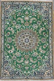 3x5 green hand knotted persian rug wool