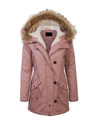 Womens Faux Fur Lined Pink Parka Jacket