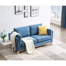 Blue Chenille Fabric Straight Sofa