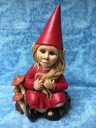 Girl Gnome Handcrafted Gnome Red Gnome