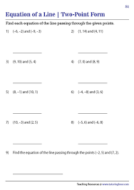 Line Using Two Points Worksheets
