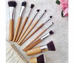 bamboo 10pc eco friendly free cosmetic kabuki make up brush set pouch uk